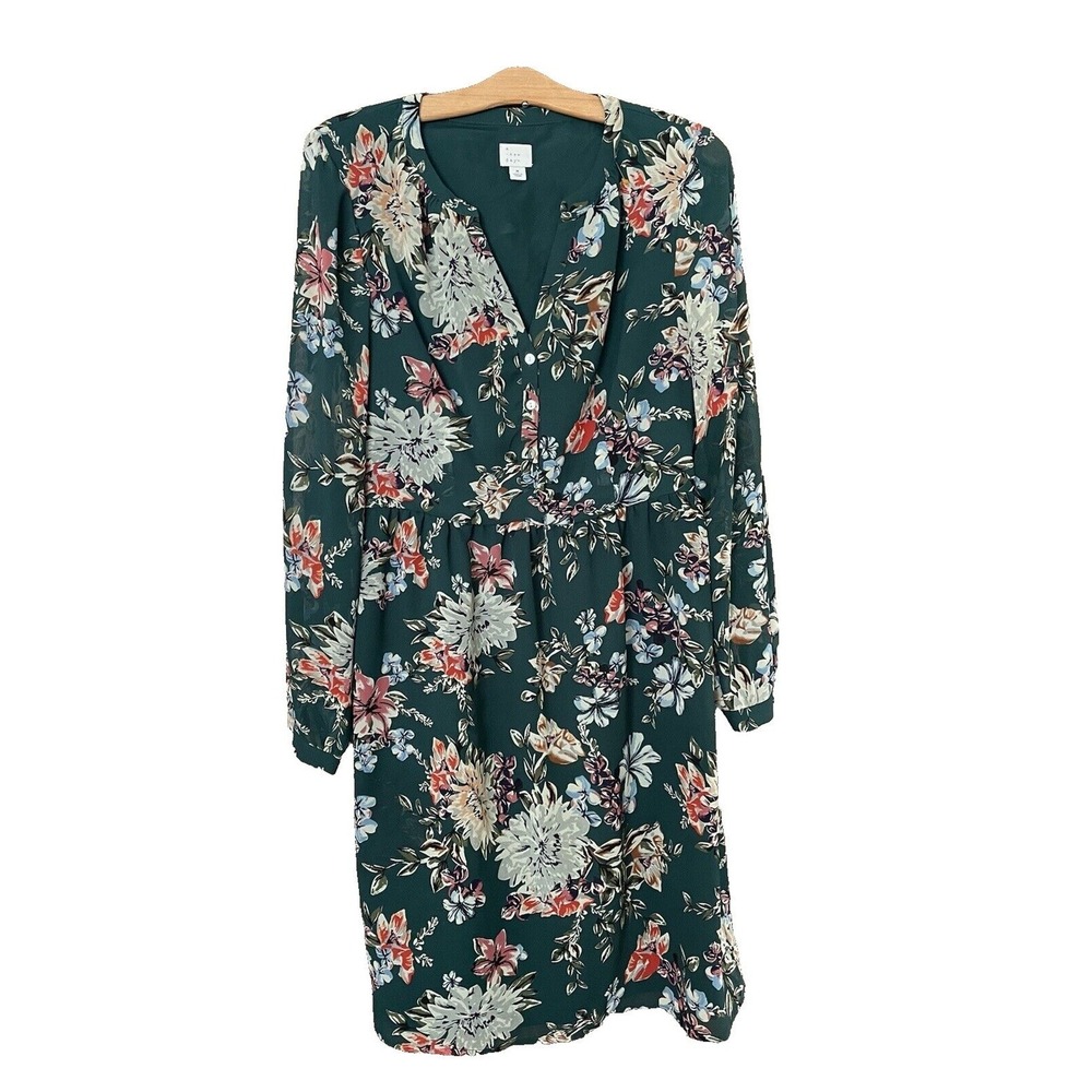 A new Day dark green floral dress, Size Medium
